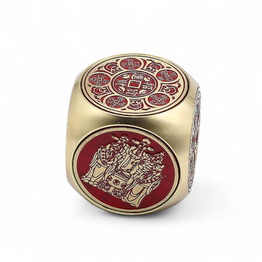 Feng Shui Fortune - Red & Brass Prosperity Cube - Flat - Luna Temple