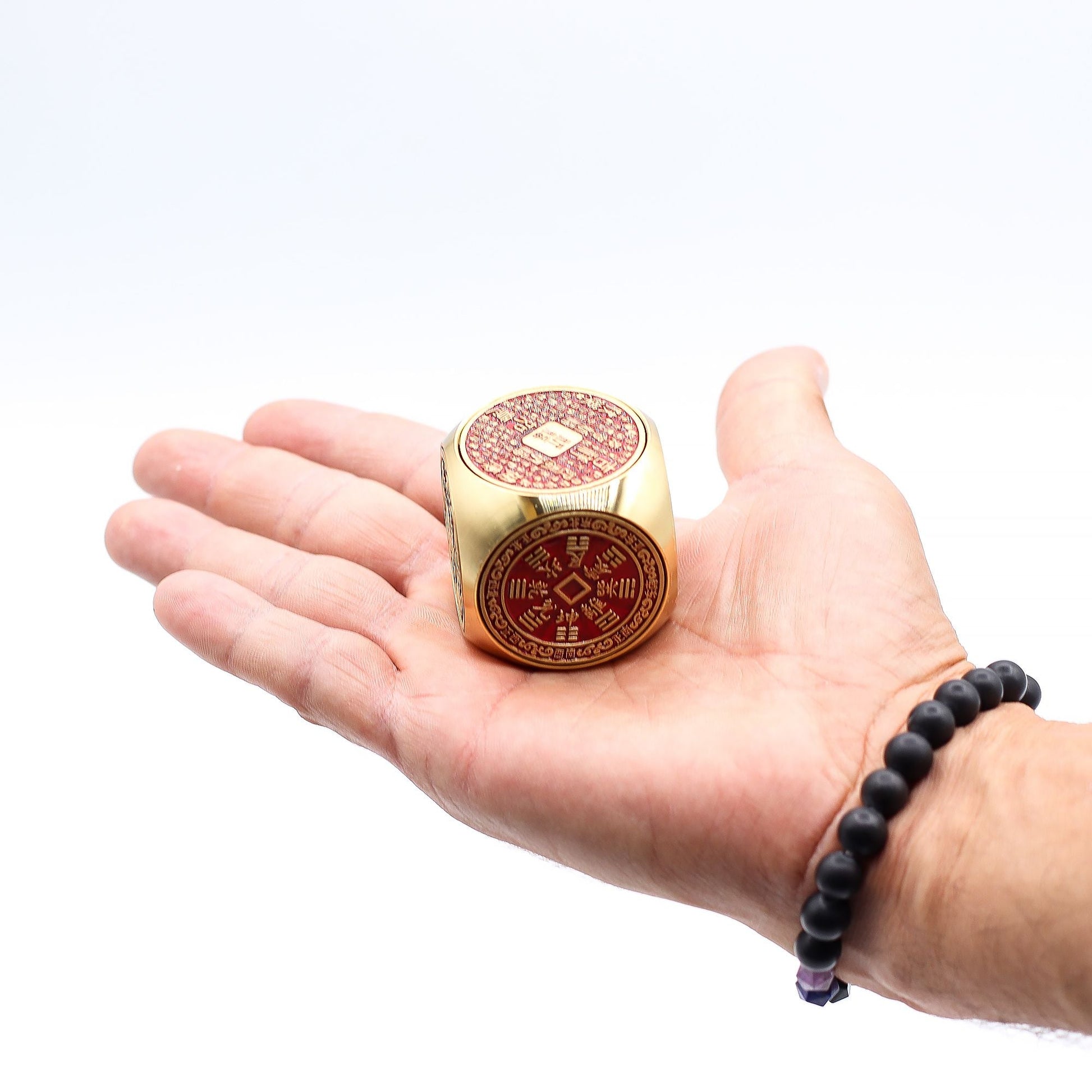 Feng Shui Fortune - Red & Brass Prosperity Cube - Flat - Luna Temple