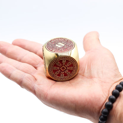 Feng Shui Fortune - Red & Brass Prosperity Cube - Flat - Luna Temple