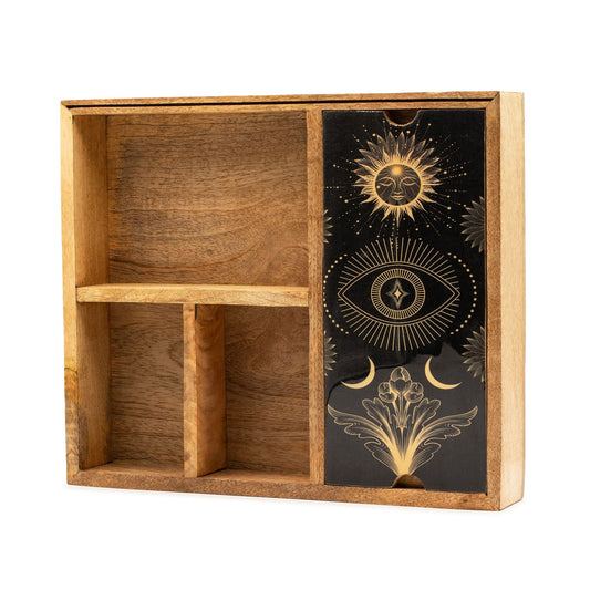 Four Section Tarot Box (Black) with Card Holder - Luna Temple