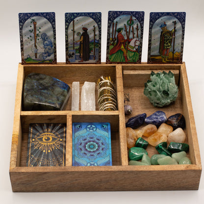Four Section Tarot Box (Black) with Card Holder - Luna Temple