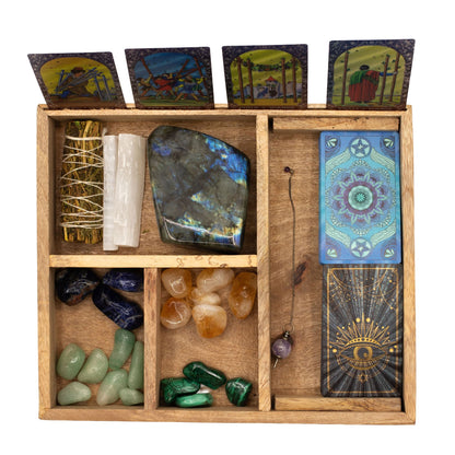 Four Section Tarot Box (Black) with Card Holder - Luna Temple