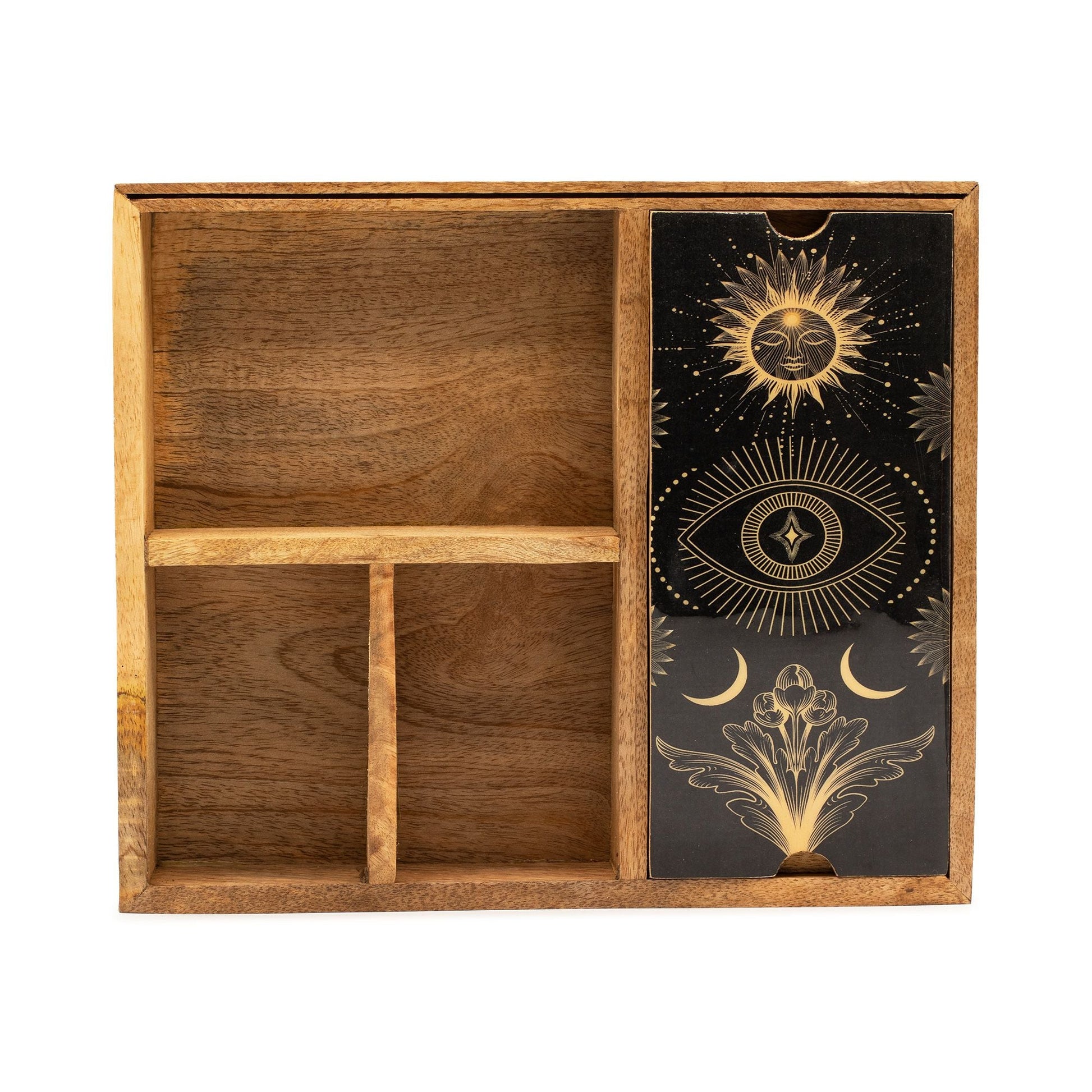 Four Section Tarot Box (Black) with Card Holder - Luna Temple