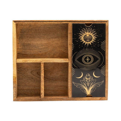 Four Section Tarot Box (Black) with Card Holder - Luna Temple