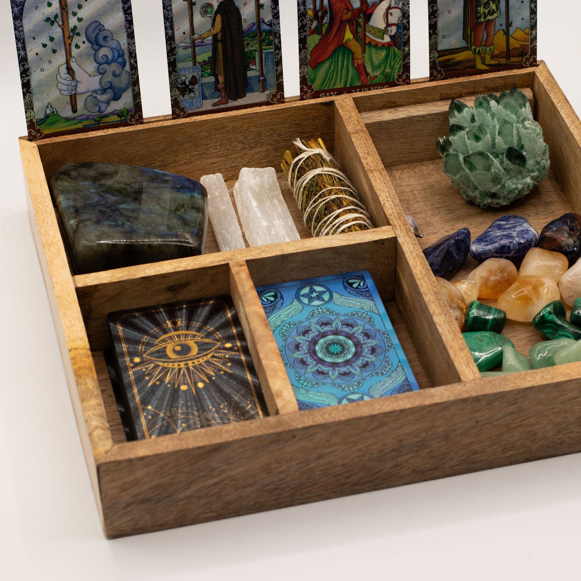 Four Section Tarot Box (Black) with Card Holder - Luna Temple