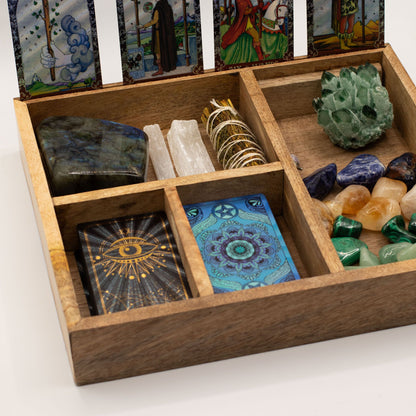 Four Section Tarot Box (Black) with Card Holder - Luna Temple