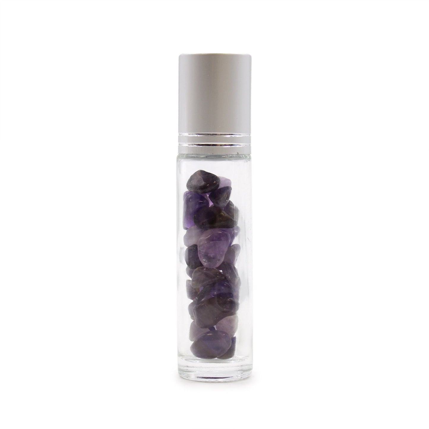 Gemstone Essential Oil Roller Bottle - Amethyst - Silver Cap - Luna Temple