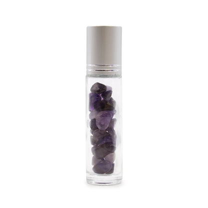 Gemstone Essential Oil Roller Bottle - Amethyst - Silver Cap - Luna Temple