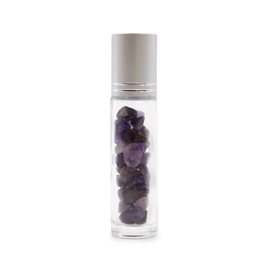 Gemstone Essential Oil Roller Bottle - Amethyst - Silver Cap - Luna Temple