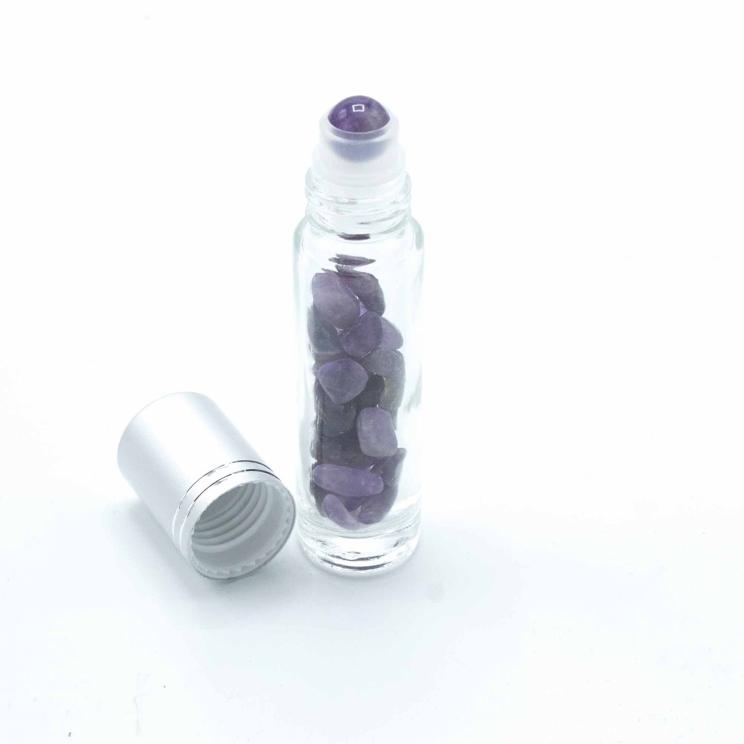 Gemstone Essential Oil Roller Bottle - Amethyst - Silver Cap - Luna Temple