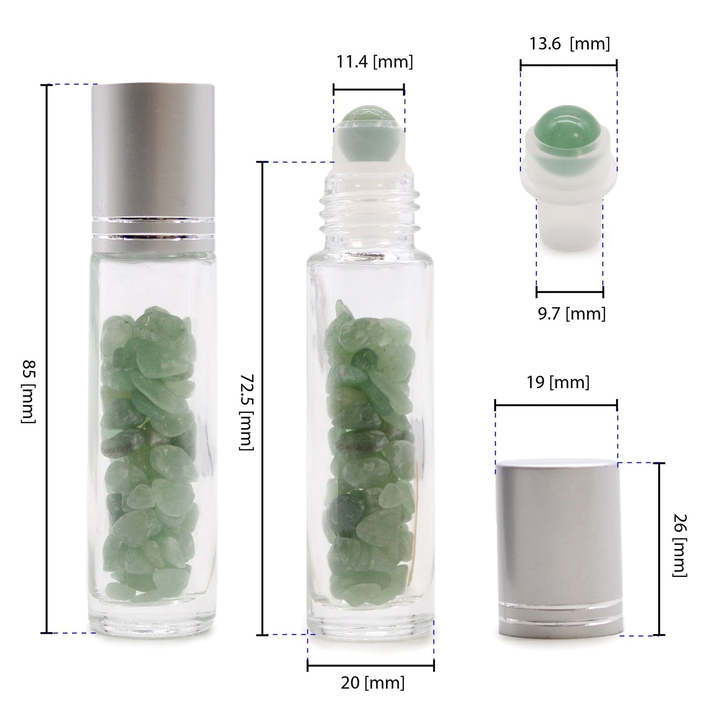 Gemstone Essential Oil Roller Bottle - Amethyst - Silver Cap - Luna Temple