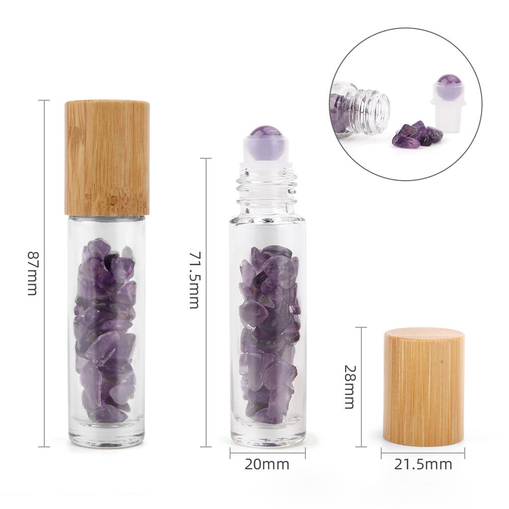 Gemstone Essential Oil Roller Bottle - Amethyst - Wooden Cap - Luna Temple