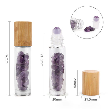 Gemstone Essential Oil Roller Bottle - Amethyst - Wooden Cap - Luna Temple