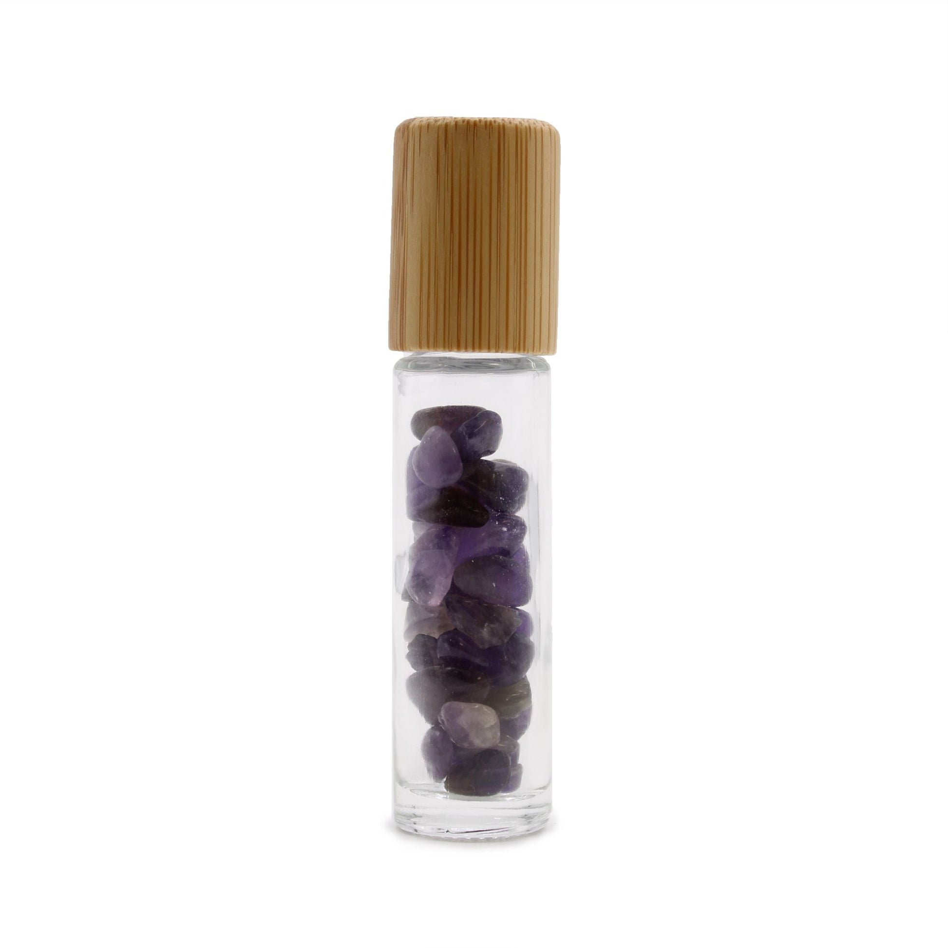 Gemstone Essential Oil Roller Bottle - Amethyst - Wooden Cap - Luna Temple
