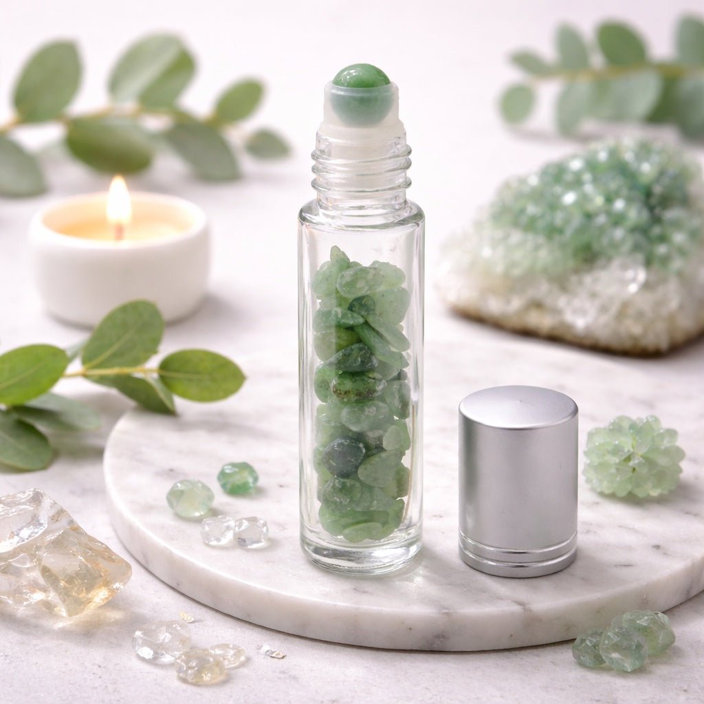 Gemstone Essential Oil Roller Bottle - Aventurine - Silver Cap - Luna Temple