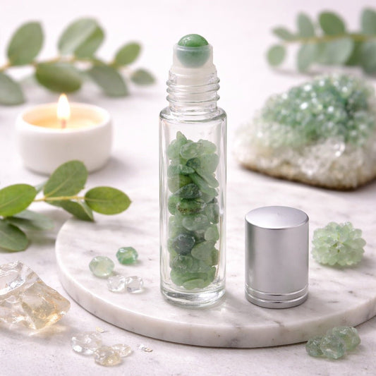 Gemstone Essential Oil Roller Bottle - Aventurine - Silver Cap - Luna Temple