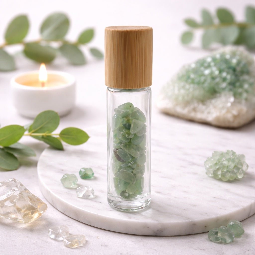 Gemstone Essential Oil Roller Bottle - Aventurine - Wooden Cap - Luna Temple