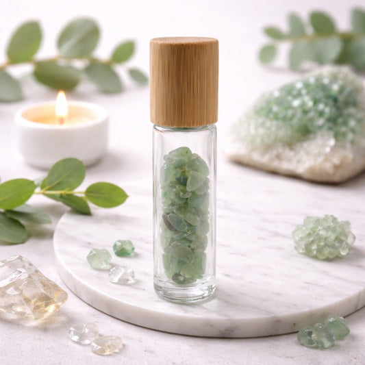 Gemstone Essential Oil Roller Bottle - Aventurine - Wooden Cap - Luna Temple