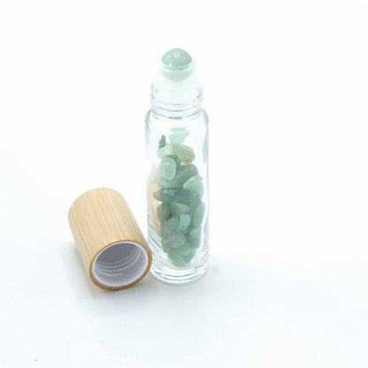 Gemstone Essential Oil Roller Bottle - Aventurine - Wooden Cap - Luna Temple