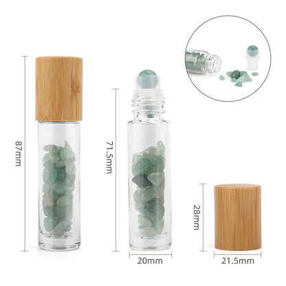Gemstone Essential Oil Roller Bottle - Aventurine - Wooden Cap - Luna Temple