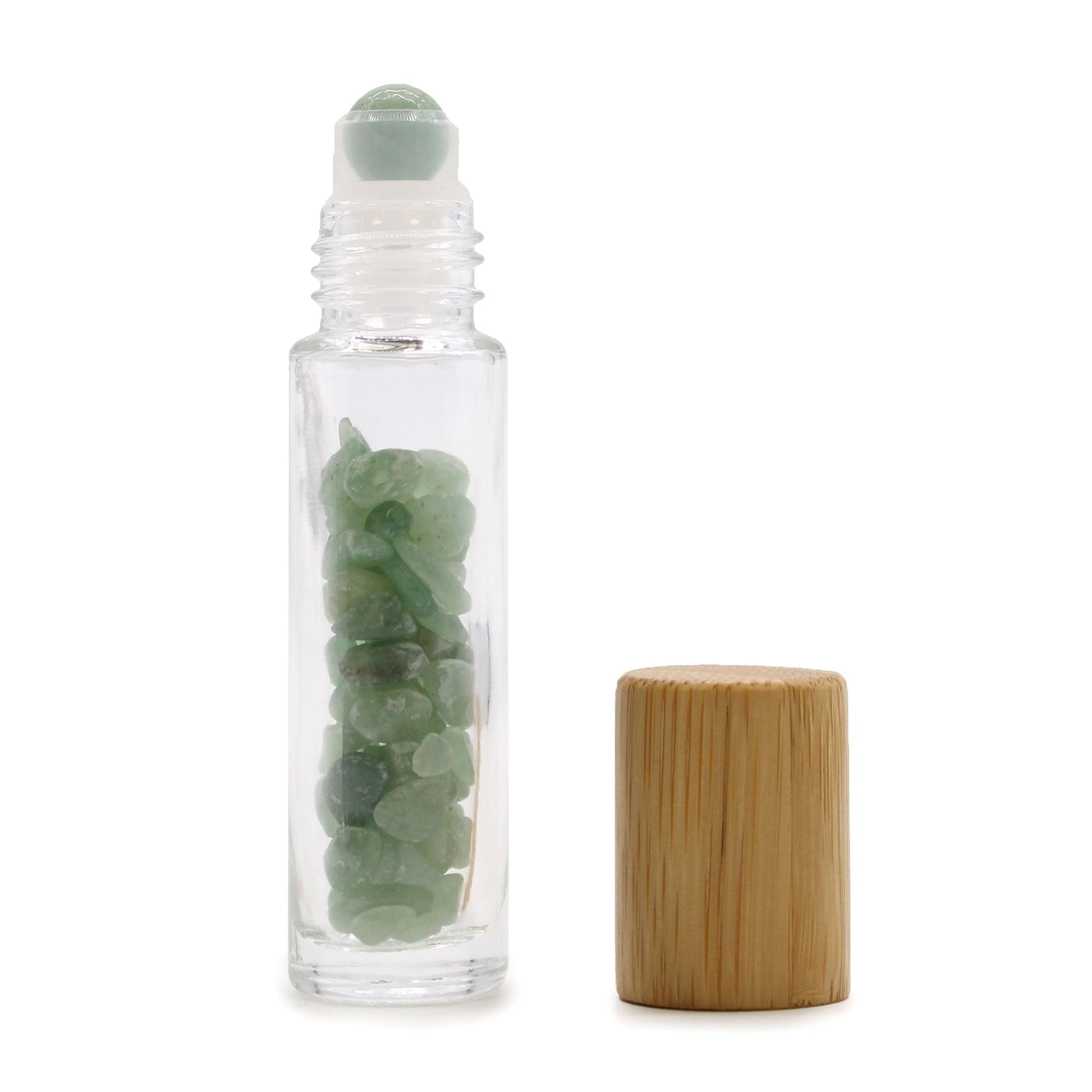 Gemstone Essential Oil Roller Bottle - Aventurine - Wooden Cap - Luna Temple