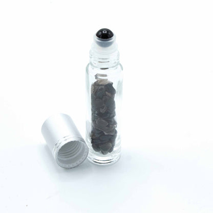 Gemstone Essential Oil Roller Bottle - Black Tourmaline - Silver Cap - Luna Temple