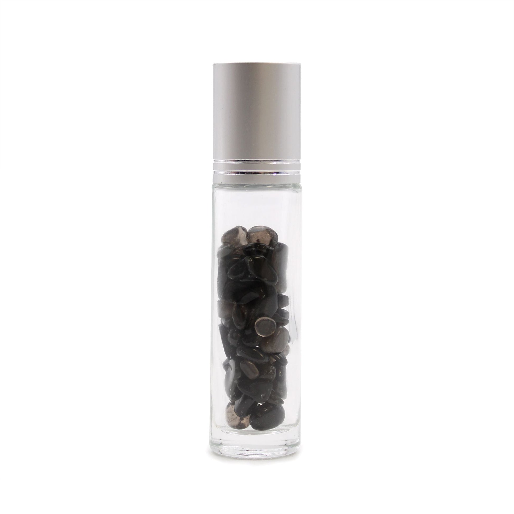 Gemstone Essential Oil Roller Bottle - Black Tourmaline - Silver Cap - Luna Temple