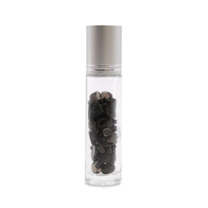 Gemstone Essential Oil Roller Bottle - Black Tourmaline - Silver Cap - Luna Temple