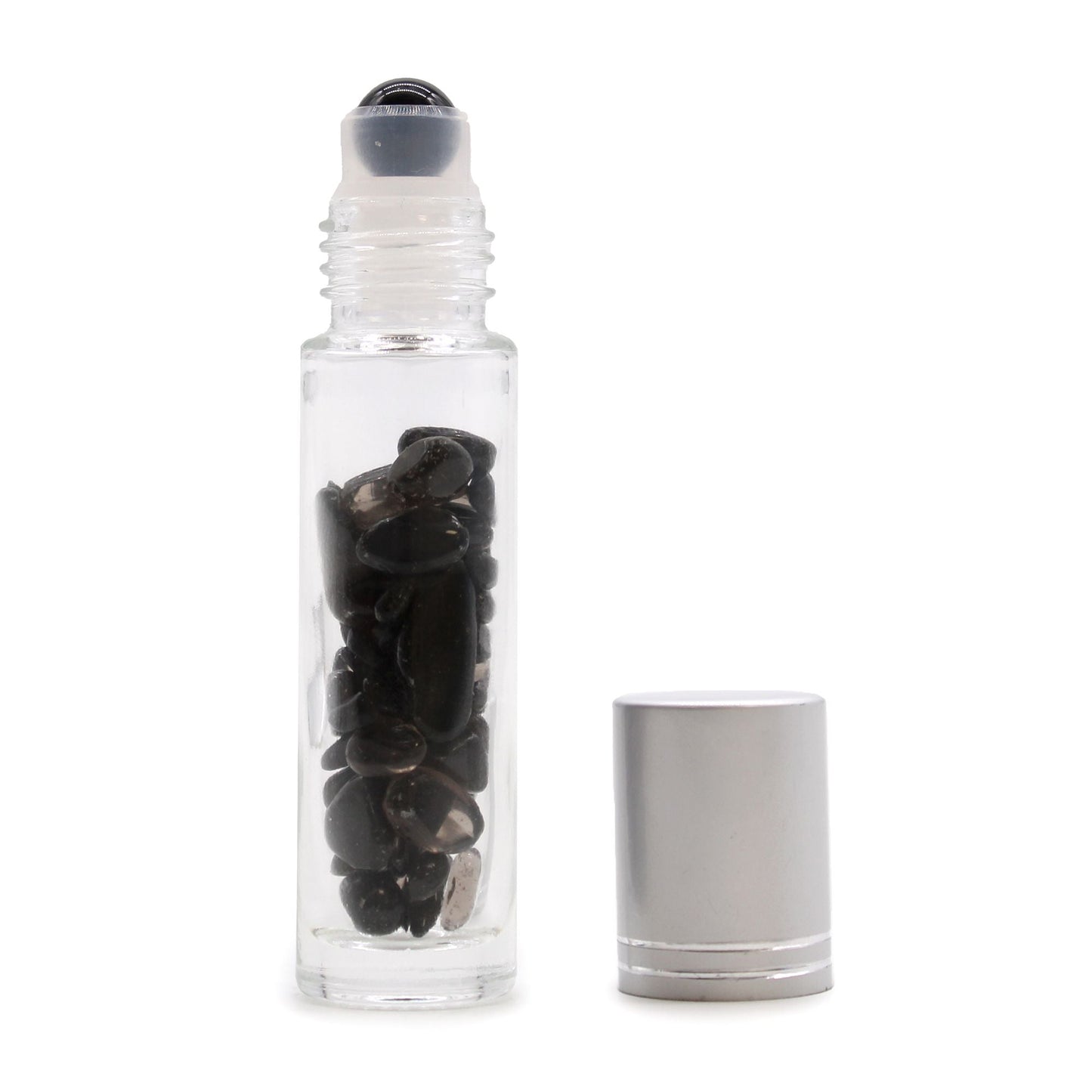 Gemstone Essential Oil Roller Bottle - Black Tourmaline - Silver Cap - Luna Temple