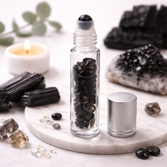 Gemstone Essential Oil Roller Bottle - Black Tourmaline - Silver Cap - Luna Temple