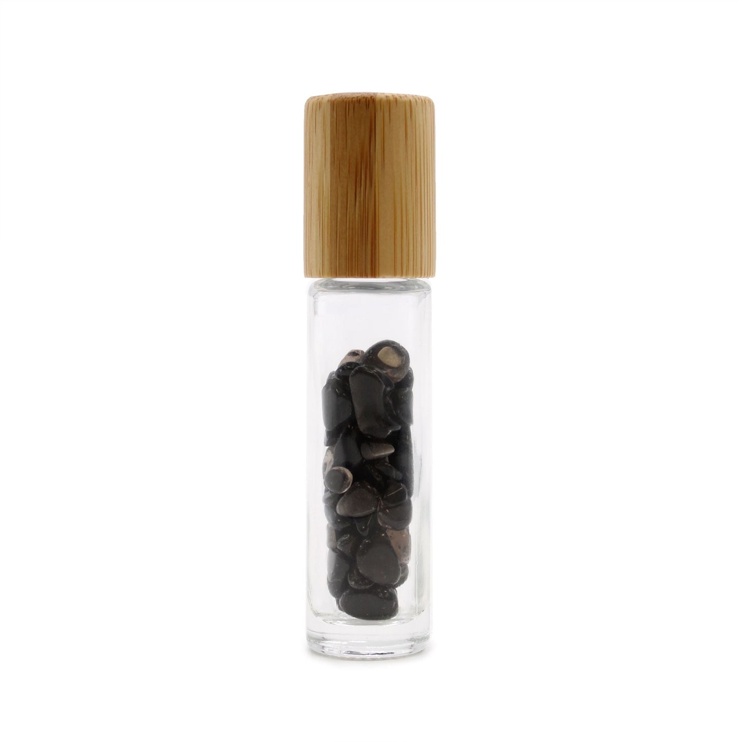 Gemstone Essential Oil Roller Bottle - Black Tourmaline - Wooden Cap - Luna Temple