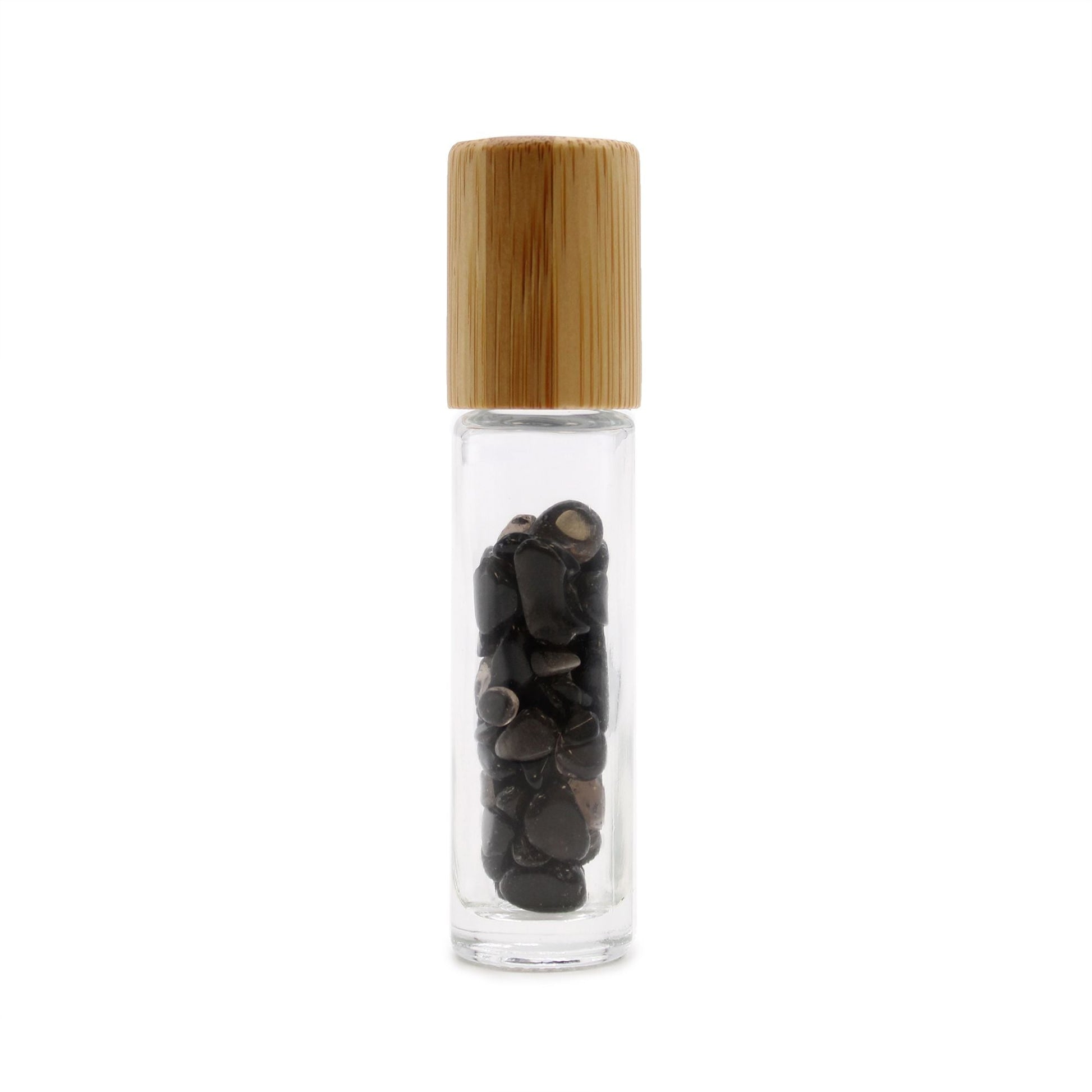 Gemstone Essential Oil Roller Bottle - Black Tourmaline - Wooden Cap - Luna Temple