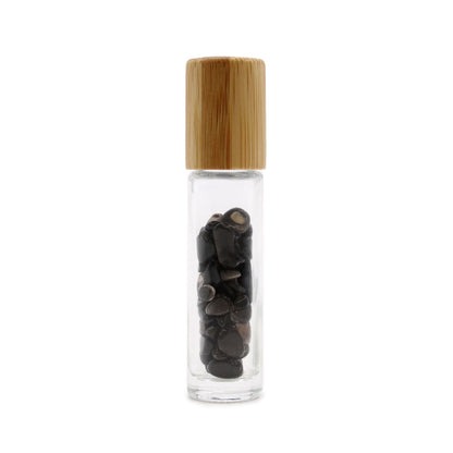 Gemstone Essential Oil Roller Bottle - Black Tourmaline - Wooden Cap - Luna Temple