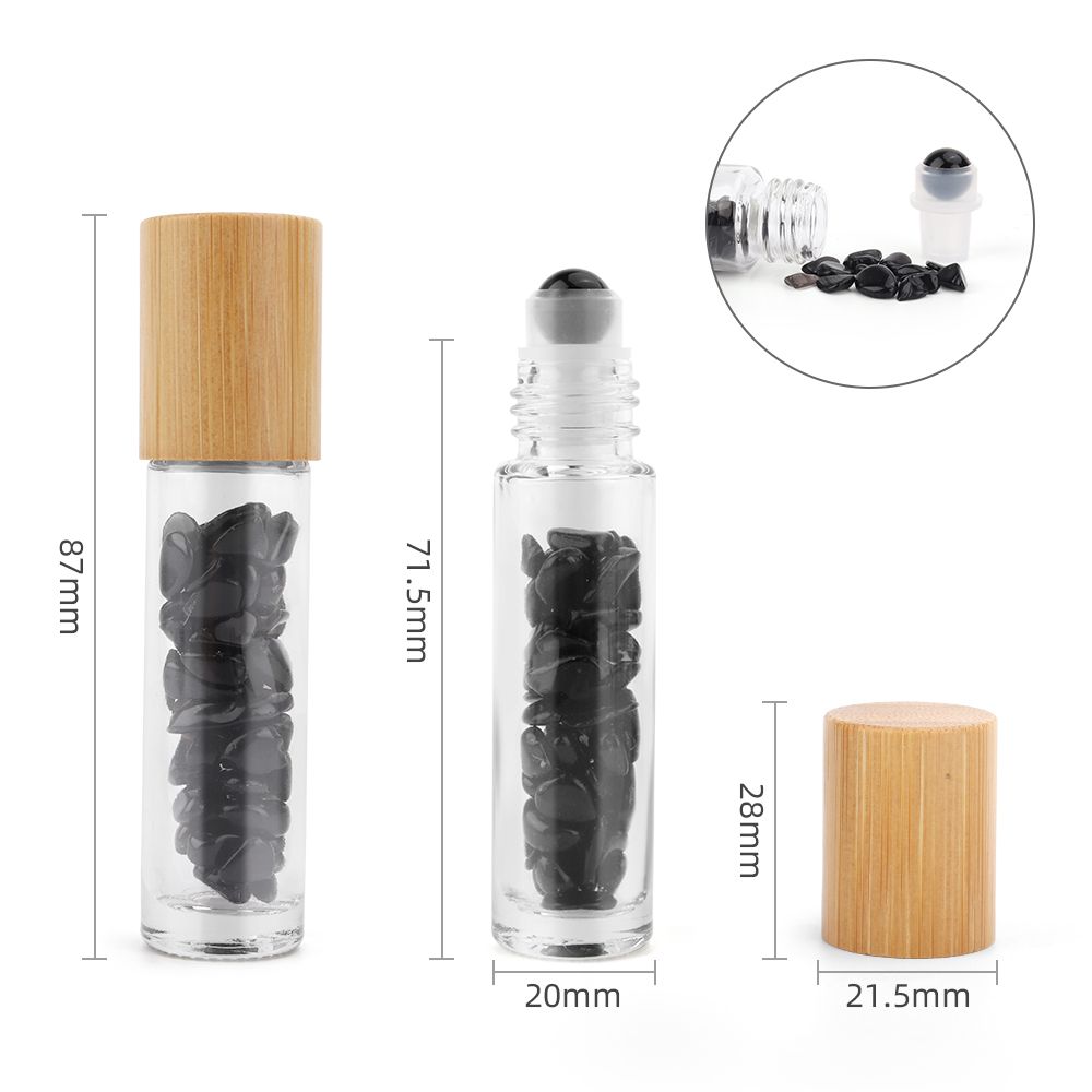 Gemstone Essential Oil Roller Bottle - Black Tourmaline - Wooden Cap - Luna Temple