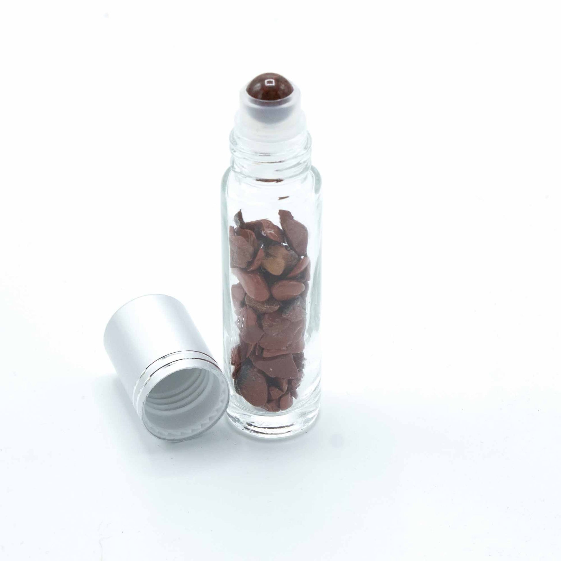 Gemstone Essential Oil Roller Bottle - Red Jasper - Silver Cap - Luna Temple