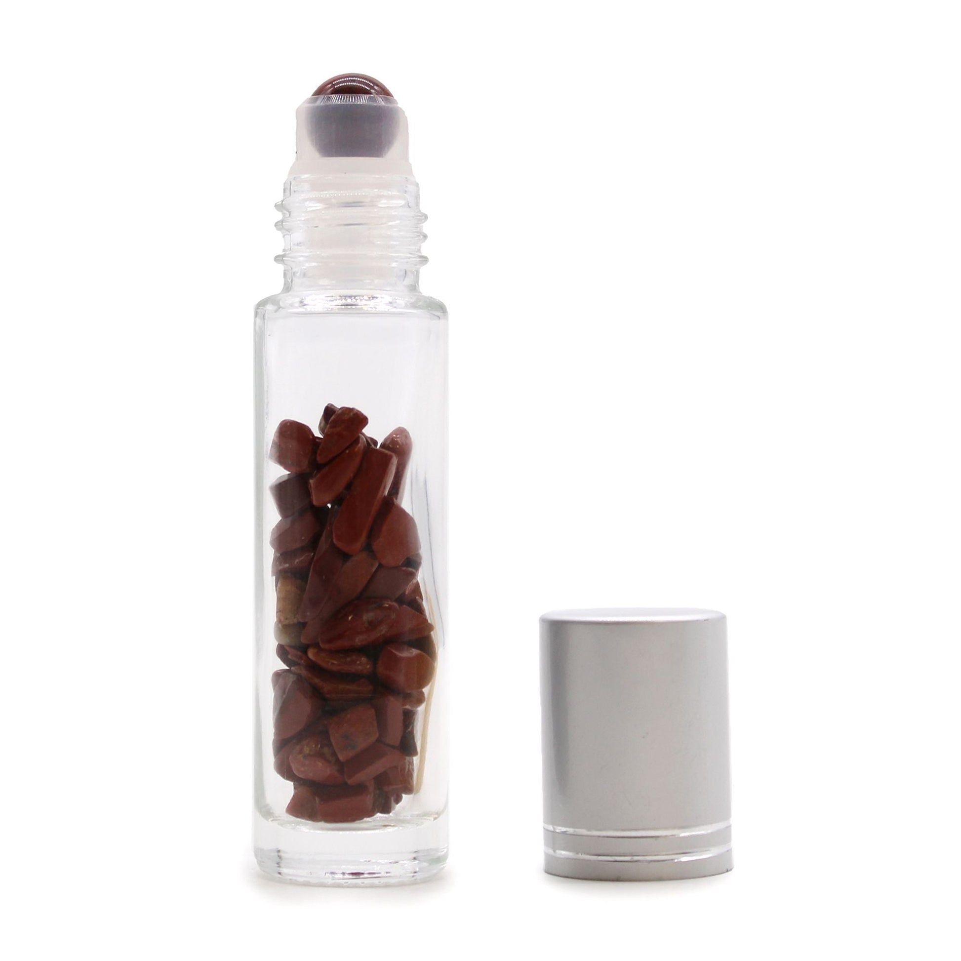 Gemstone Essential Oil Roller Bottle - Red Jasper - Silver Cap - Luna Temple