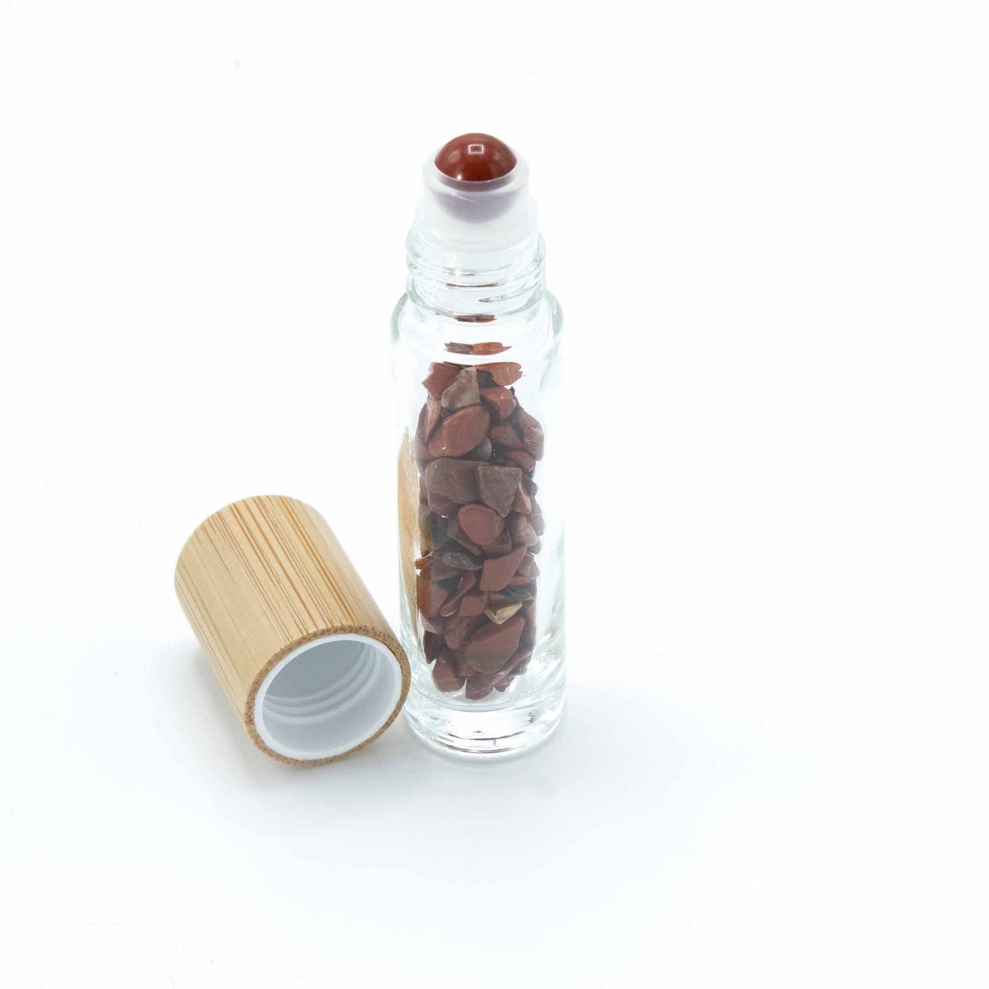 Gemstone Essential Oil Roller Bottle - Red Jasper - Wooden Cap - Luna Temple
