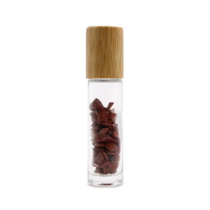 Gemstone Essential Oil Roller Bottle - Red Jasper - Wooden Cap - Luna Temple