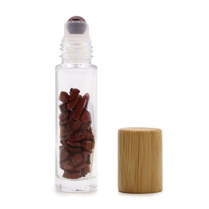 Gemstone Essential Oil Roller Bottle - Red Jasper - Wooden Cap - Luna Temple