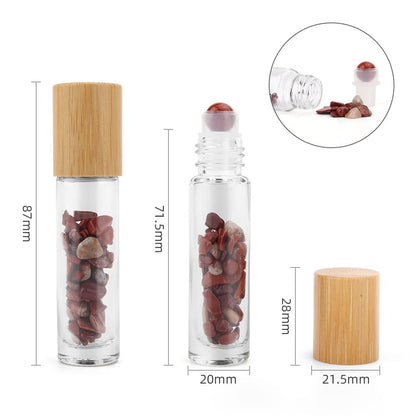 Gemstone Essential Oil Roller Bottle - Red Jasper - Wooden Cap - Luna Temple