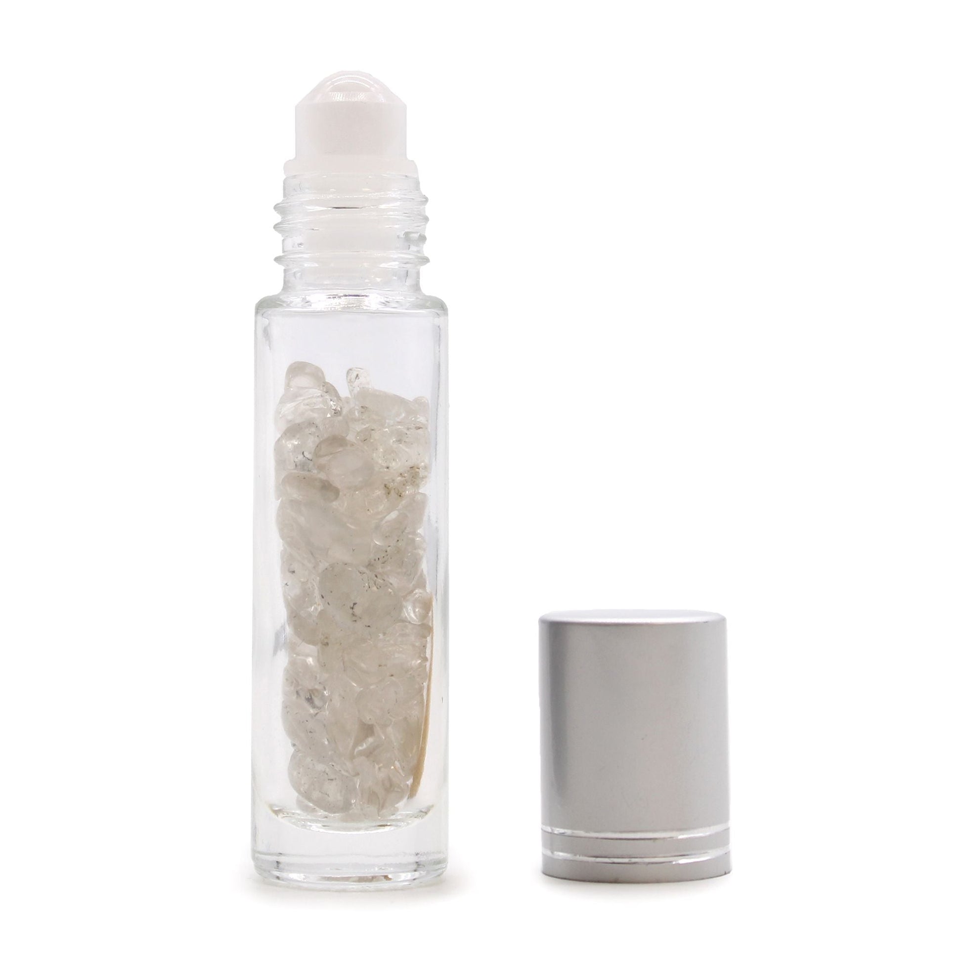 Gemstone Essential Oil Roller Bottle - Rock Quartz - Silver Cap - Luna Temple
