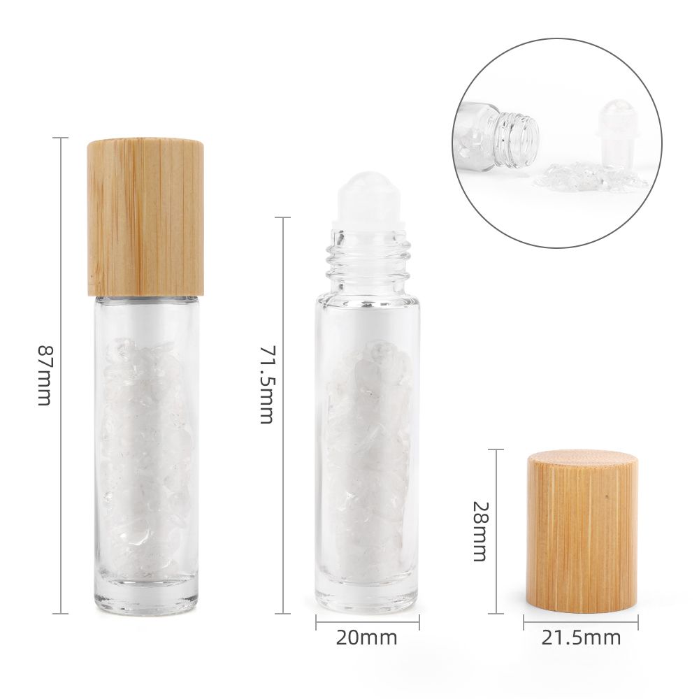 Gemstone Essential Oil Roller Bottle - Rock Quartz - Wooden Cap - Luna Temple