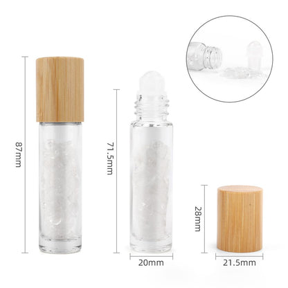 Gemstone Essential Oil Roller Bottle - Rock Quartz - Wooden Cap - Luna Temple