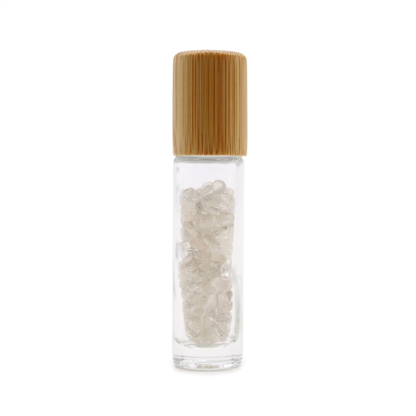 Gemstone Essential Oil Roller Bottle - Rock Quartz - Wooden Cap - Luna Temple