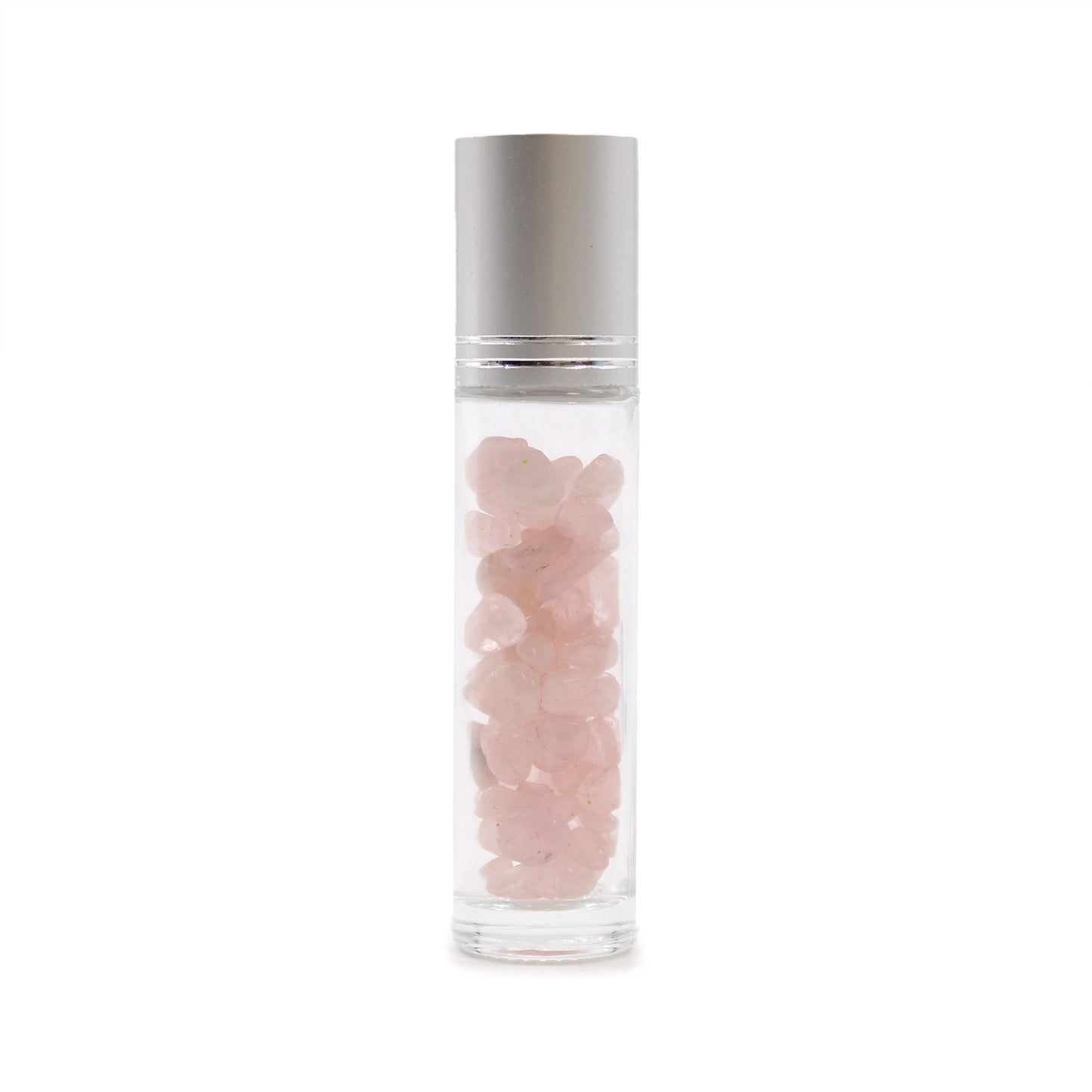 Gemstone Essential Oil Roller Bottle - Rose Quartz - Silver Cap - Luna Temple
