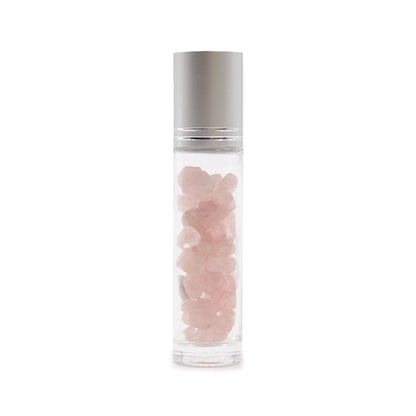 Gemstone Essential Oil Roller Bottle - Rose Quartz - Silver Cap - Luna Temple