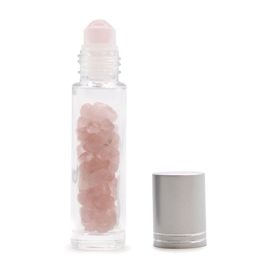 Gemstone Essential Oil Roller Bottle - Rose Quartz - Silver Cap - Luna Temple