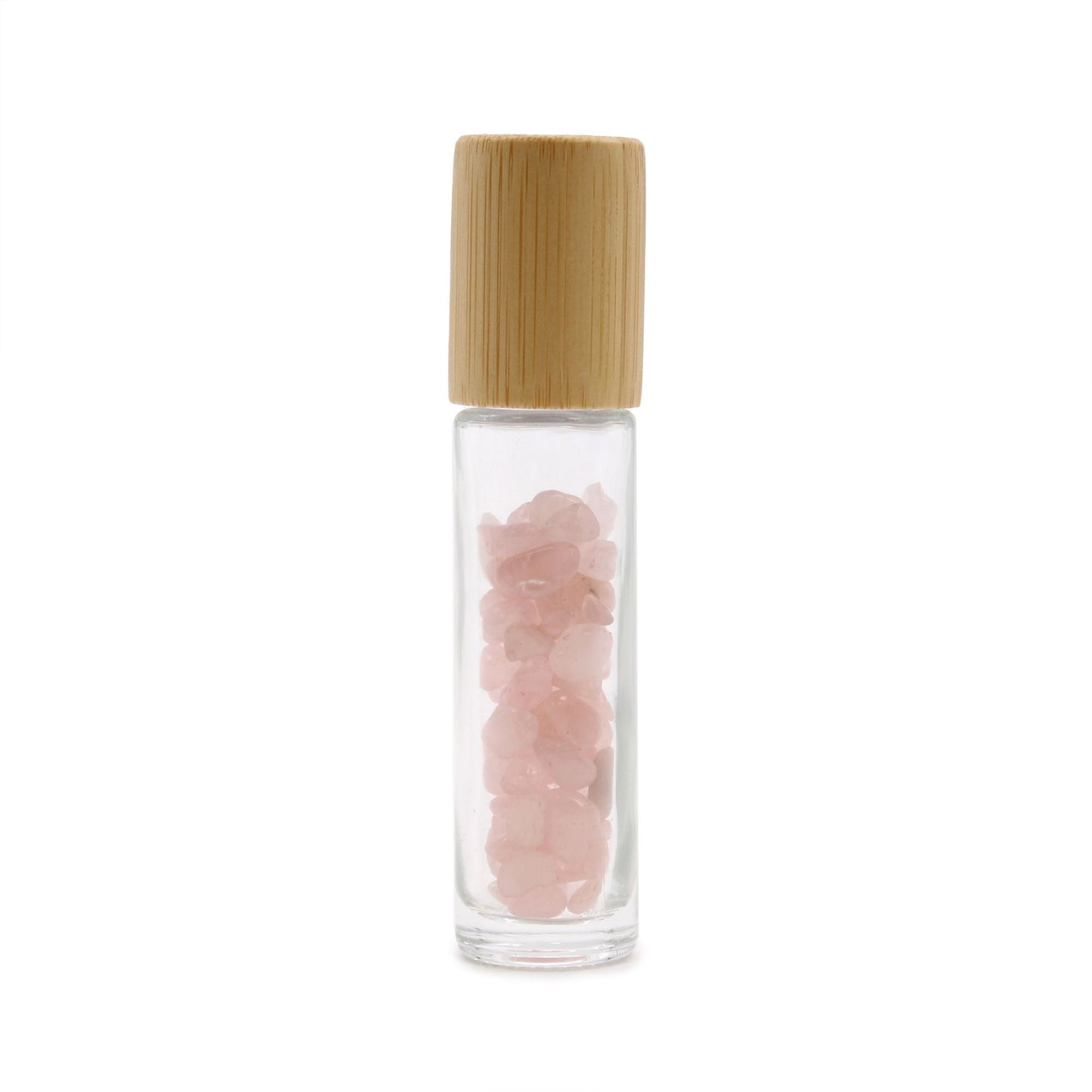 Gemstone Essential Oil Roller Bottle - Rose Quartz - Wooden Cap - Luna Temple