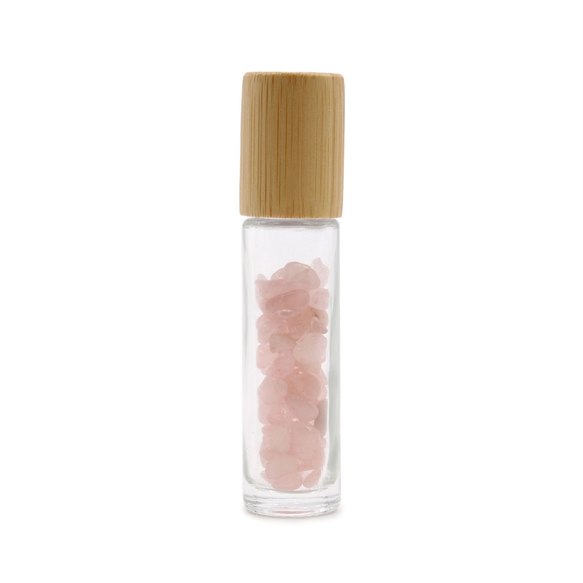 Gemstone Essential Oil Roller Bottle - Rose Quartz - Wooden Cap - Luna Temple
