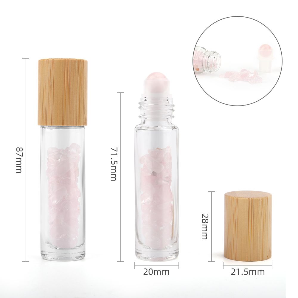 Gemstone Essential Oil Roller Bottle - Rose Quartz - Wooden Cap - Luna Temple